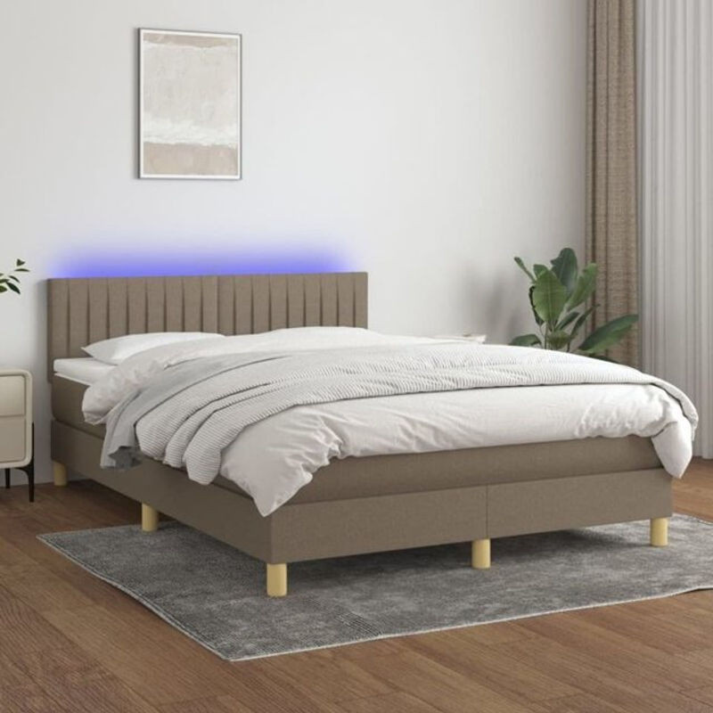 vidaxl Boxspringbett mit Matratze in Taupe meliert und Weiß aus Stoff, B/T: 140 x 200 cm - Bild 1