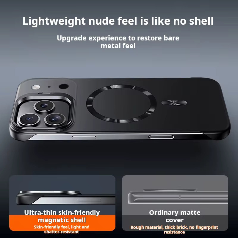 Ultradünne MagSafe Magnetische Schutzhülle aus Metall und PC für iPhone 17 Air 16 15 14 Pro Max 13 in Balsam mit mattem Objektivhalter-Rahmen - Bild 3