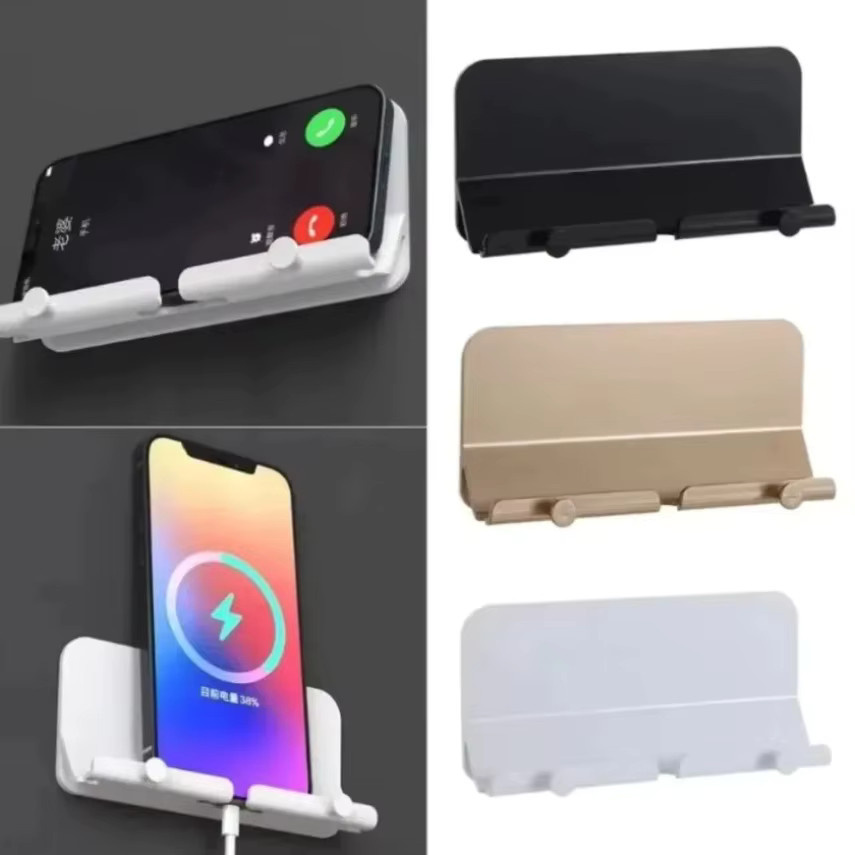 VIKEFON Wandmontierter Telefonhalter in Weiß – Universeller Telefonständer ohne Bohren zum Aufladen für iPhone und Android Smartphones - Bild 2