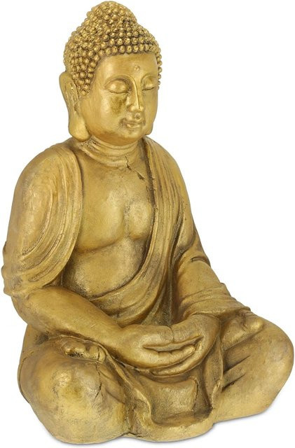 Wetterfeste Buddha Figur von Relaxdays aus Polyresin in Gold für Feng Shui, Höhe: 70 cm, Breite: 45 cm, Tiefe: 35 cm - Bild 1