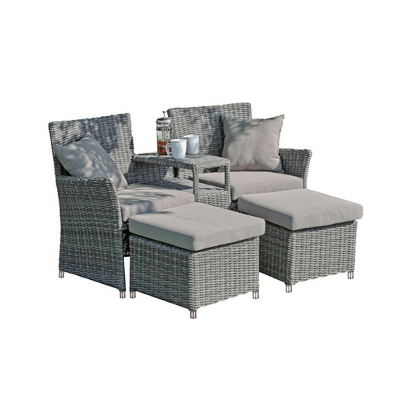 Garden Pleasure Doppelsessel-Set Calgary, 3-teiliges Set aus Aluminium und Kunststoffgeflecht in Anthrazit/Grau, B/H: 155 x 90 cm - Bild 3