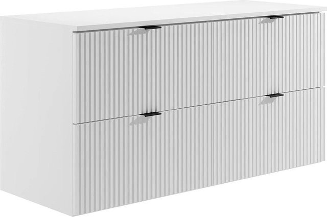 Waschbeckenunterschrank Zevini in Weiß, moderner Stil mit geriffeltem Design und mattem Finish, B/T/H: 120 x 47 x 60 cm - Bild 1