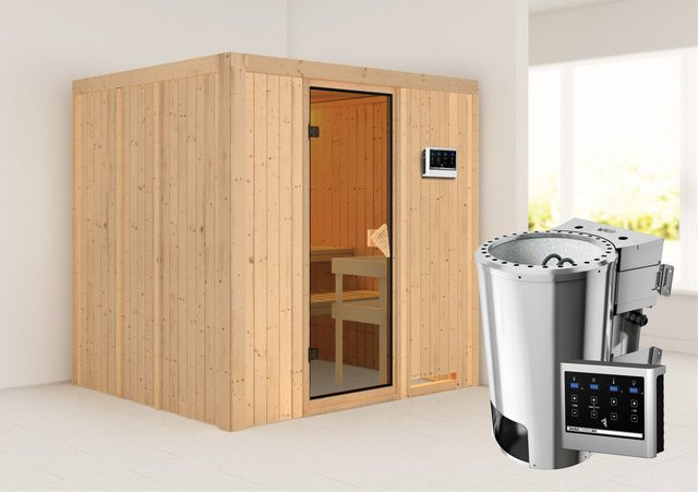 Karibu Sauna Dilja Bio-Kombisauna mit externer Steuerung in Natur mit Ganzglastür in Bronze, B/T/H: 196 x 170 x 198 cm - Bild 1