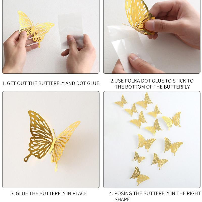 Chenxiaogang 3D Schmetterling Wandaufkleber in Gold mit moderner Textur zur Wanddekoration - Bild 1