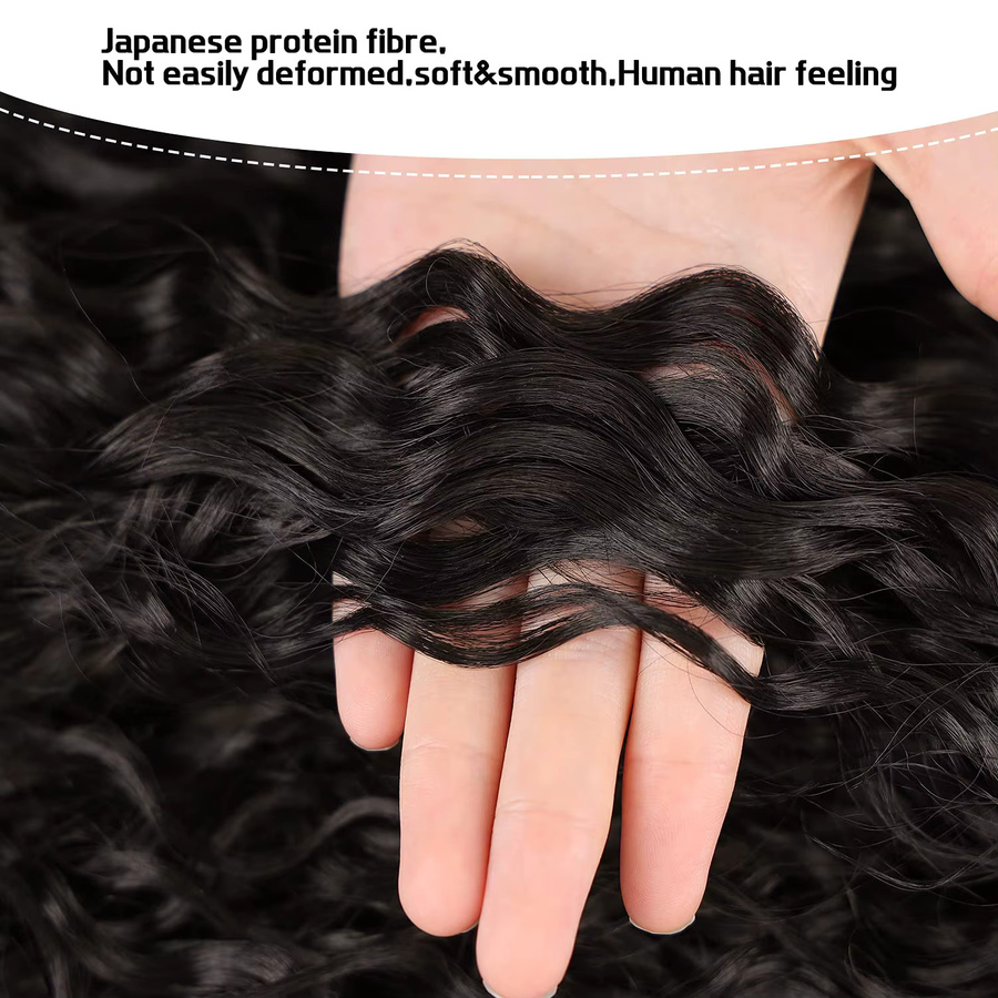 xbeauty Deep Wave Kordelzug-Pferdeschwanz, 100 % Echthaarverlängerungen, 100 g, natürliches Schwarz - Bild 5