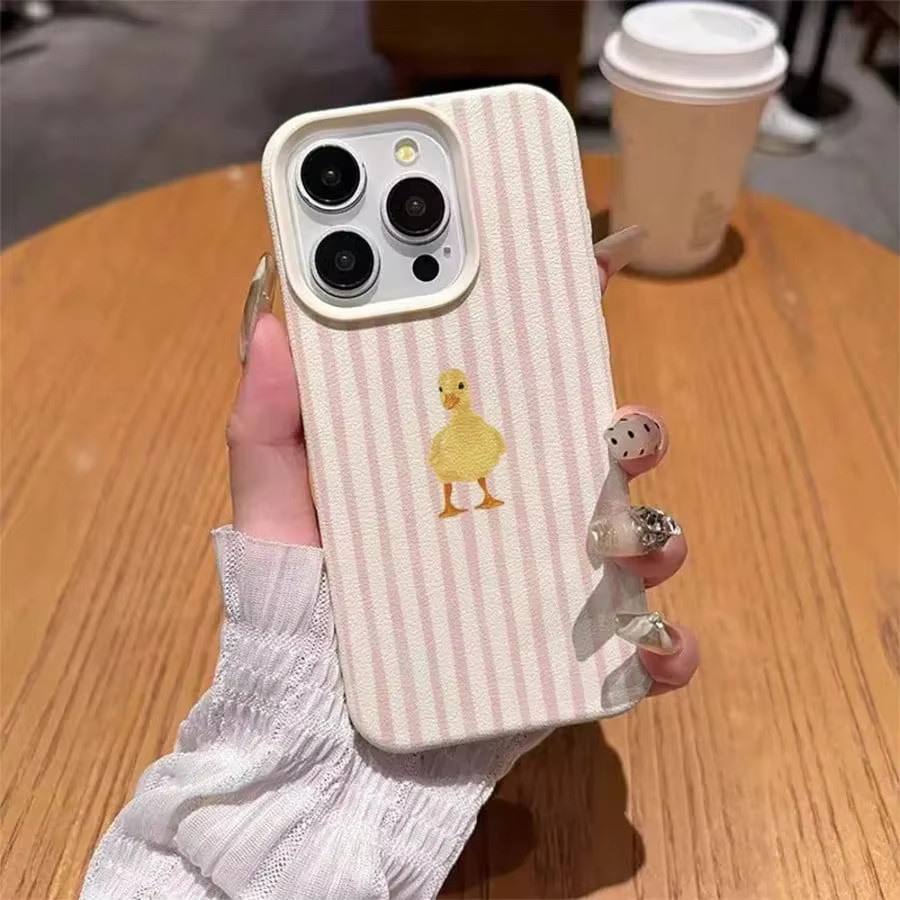 LTAO Silikon Soft Case für iPhone 11 bis iPhone 17 Pro Max mit rosa Streifen und gelbem Entenmuster - Bild 3