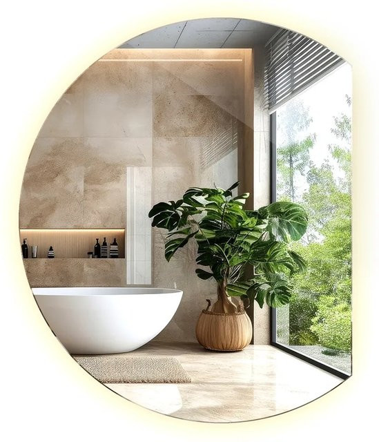Tulup LED Spiegel Rund mit abgeschnittenem Design, Warmweiß 3000K, B: 74 cm, H: 90 cm - Bild 1