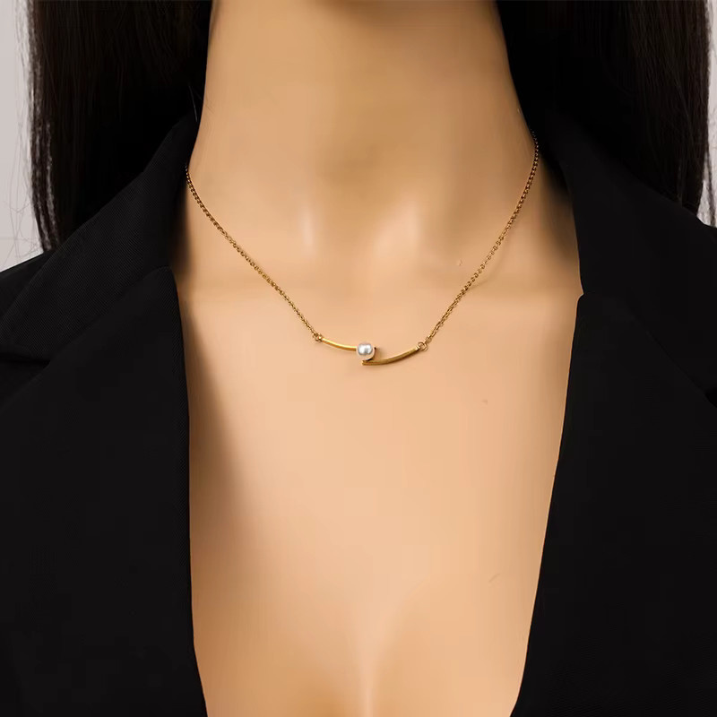 EILIECK Halskette Edelstahl, Perle, Gold, Damen - Bild 3
