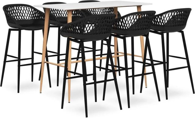 vidaXL 7-tlg. Bar-Set Modell 9 in Weiß und Schwarz mit Tisch und Stühlen aus MDF und Metall - Bild 1