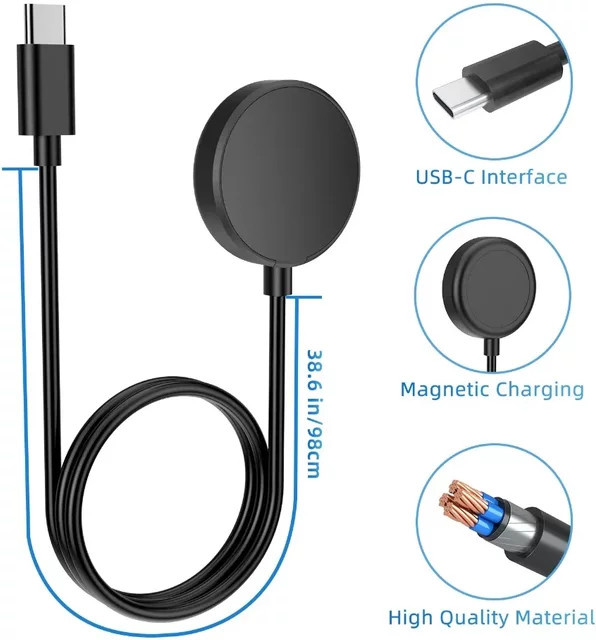 BMAD USB-C Ladegerät für Samsung Galaxy Watch 7/6/6 Classic/5/5 Pro/4/4 Classic Smartwatch Zubehör in Schwarz - Bild 1