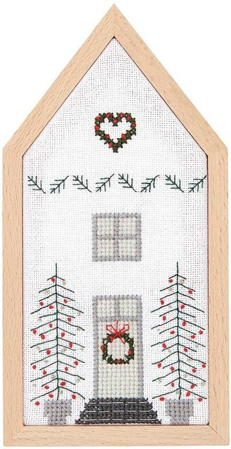 Rico Design Stickpackung Haus klein, weiß, Baumwolle, B: 9 cm, H: 18 cm - Bild 1
