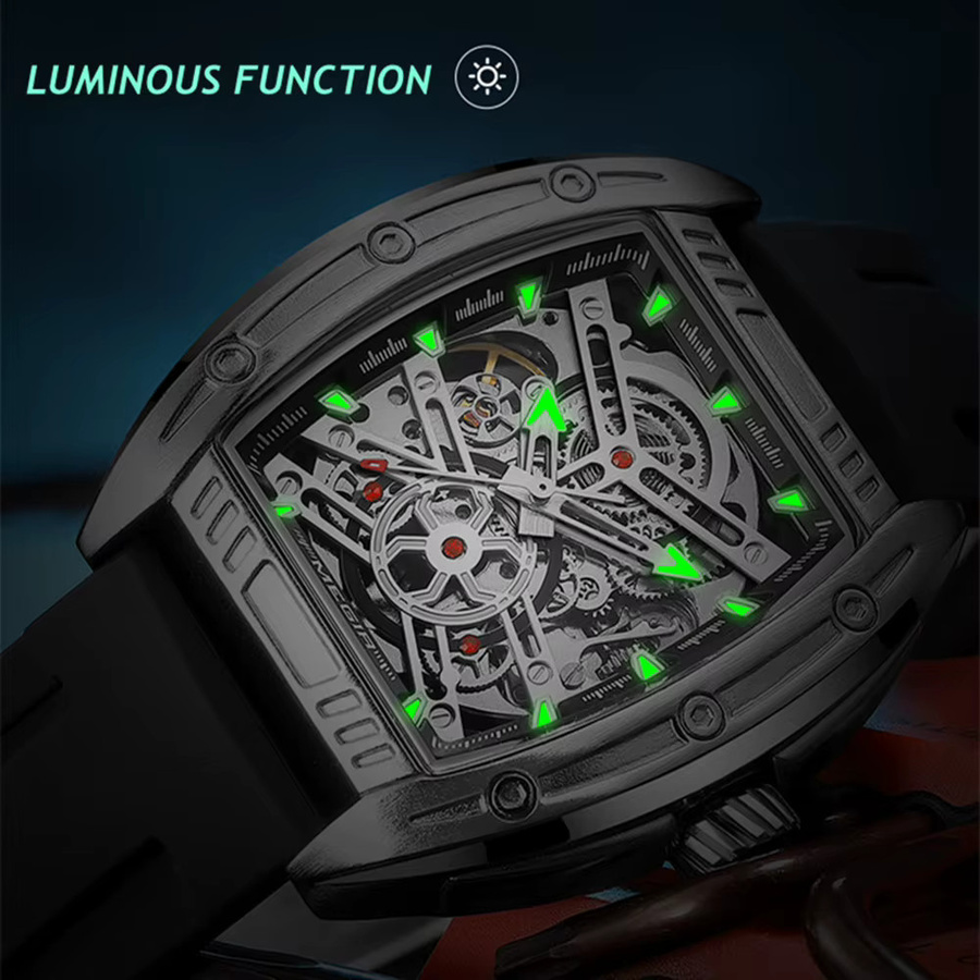 MEGIR Armbanduhr Automatik, Silber, Silikon, 44 mm, Herren - Bild 4