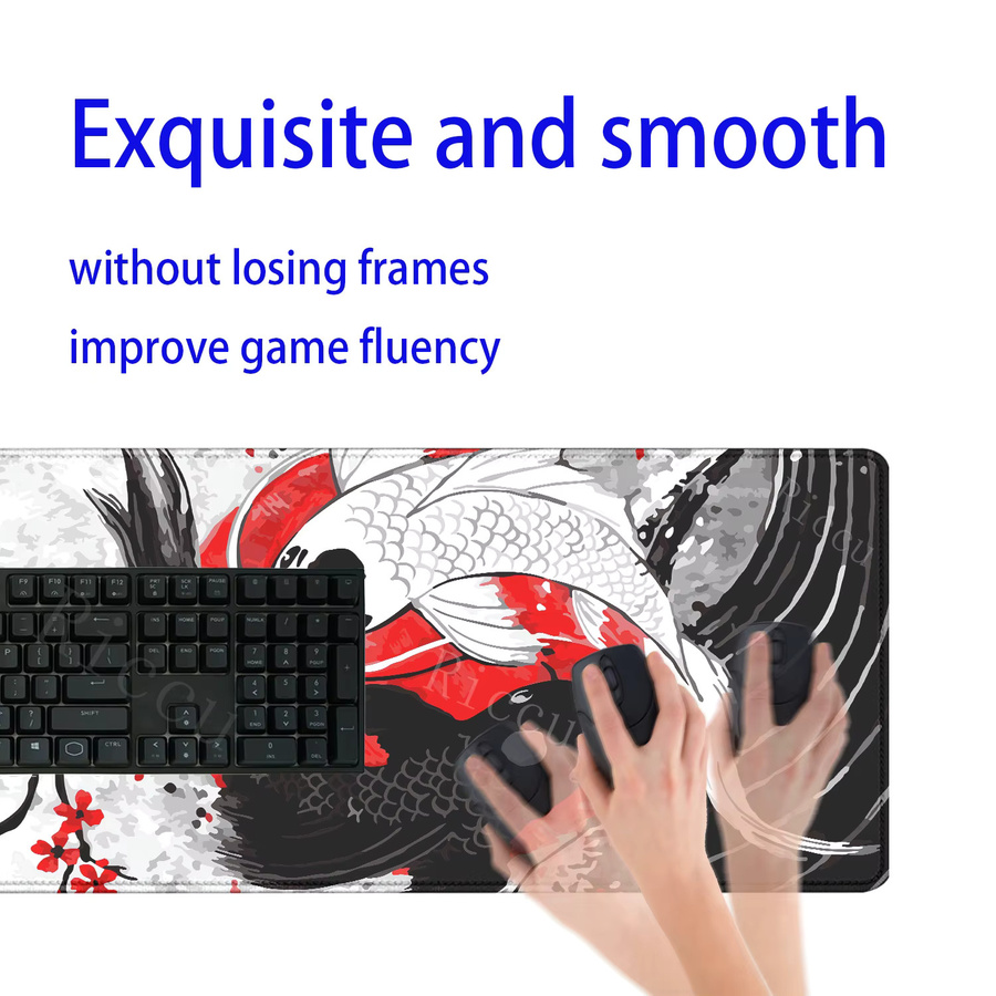 Riccu XXL Gaming Mauspad Koi Fish Yin-Yang Design Schwarz und Weiß B: 90 cm, T: 40 cm - Bild 3