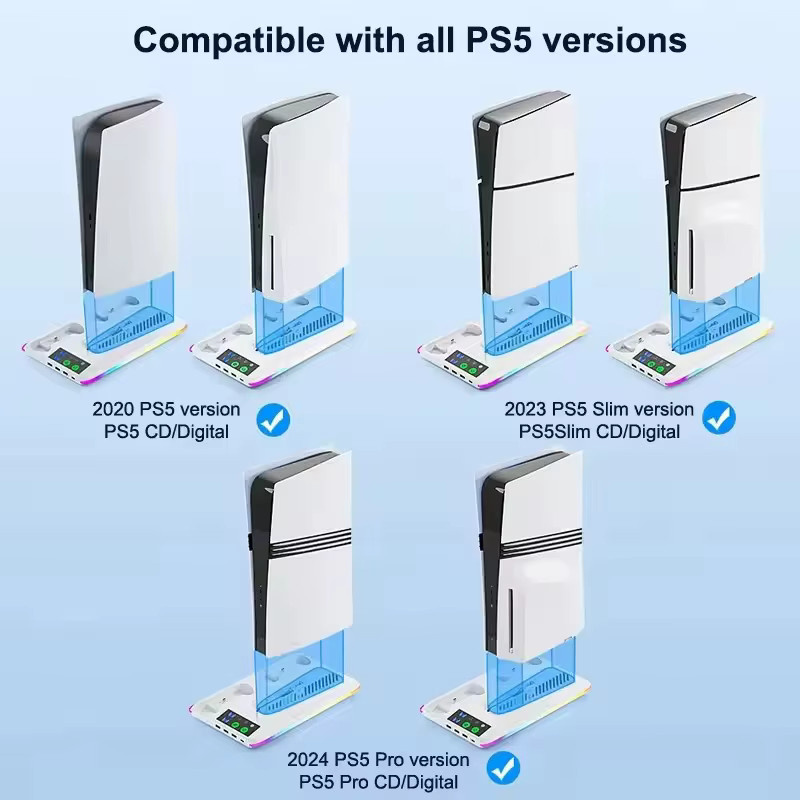 Kühlventilator für Sony PS5 Konsole und PlayStation 5 Pro Slim in Weiß mit Ladestation und Halterung für Spielzubehör - Bild 2