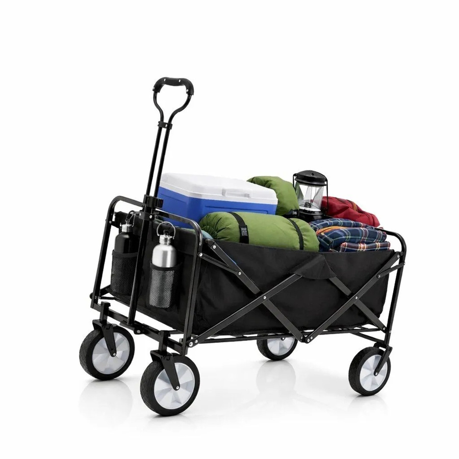 BigDean Bollerwagen faltbar mit 105 l Volumen und bis zu 100 kg Belastbarkeit, klappbarer Handwagen mit ausziehbarer Deichsel und Netztaschen - Bild 2