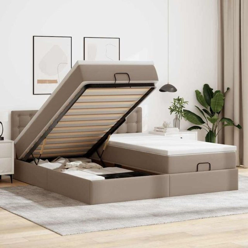 vidaxl Ottoman Polsterbett mit Matratze und LED in Cappuccino, B/T/H: 180 x 200 x 78 cm, Kunstleder - Bild 1