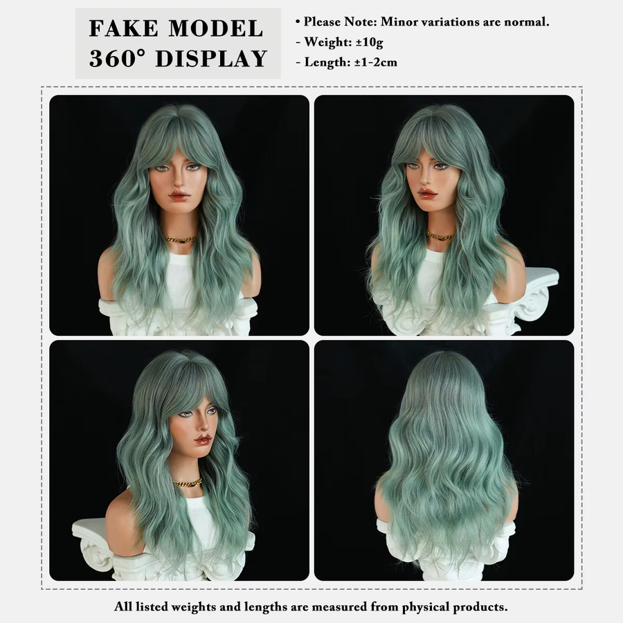 7JHH WIGS Wasserwellen-Perücke, Grün, Damen, Synthetik, Mittelscheitel, Pony - Bild 5