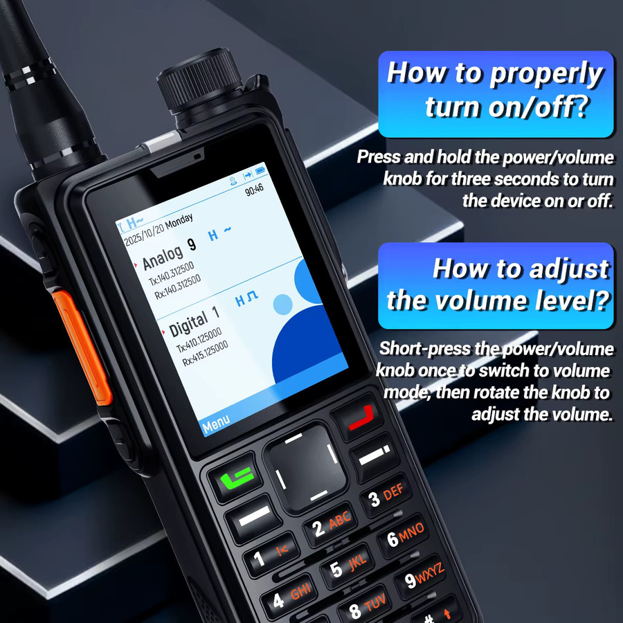 ABBREE DMR AR-880 Digitales Walkie-Talkie in Schwarz, 10 W, IP67 wasserdicht, analoges Handfunkgerät mit Dualzeit-Steckplatz, VHF/UHF, Amateurfunk - Bild 2