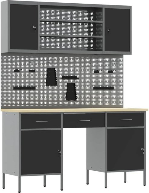 vidaXL Werkbank mit Speicher aus Holz und Stahl in Schwarz, B/H/T: 200 x 150 x 55 cm - Bild 1