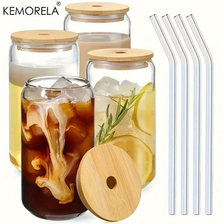 KEMORELA Set aus transparenten Gläsern mit Glasdose und Reinigungsbürsten für Bier, Kaffee oder Wasser