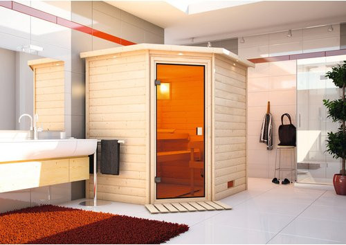 KARIBU Sauna Soodla aus nordischem Fichtenholz für 3 Personen, beige, B/T/H: 224 x 184 x 202 cm - Bild 1