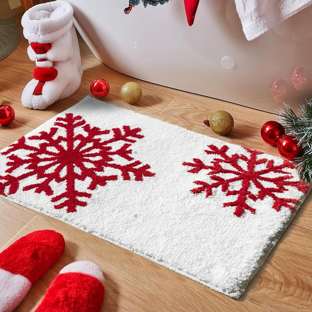 VIKAMA Weihnachts-Fußmatte mit Schneeflocken- und Sternenmuster in Weiß, Kaschmirimitat, B/T: 60 x 40 cm - Bild 1