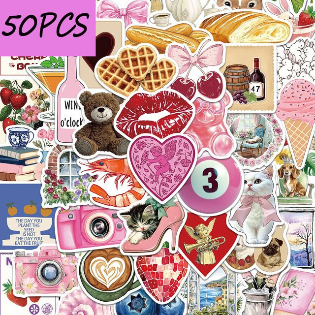 50 Stück ästhetische Aufkleber im Pinterest-Kunststil, wasserfeste Sticker in Multicolour zur Dekoration von Handyhüllen, Computern und Aufbewahrungsboxen - Bild 1