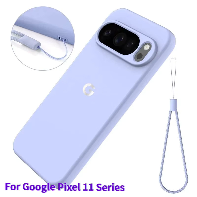 Stoßfeste Flüssigsilikon-Hülle für Google Pixel 11 10 9 8 7 6 A Pro XL mit Schlaufe in Gelb und Lila - Bild 1