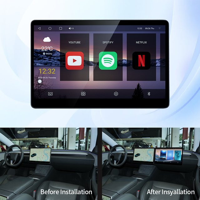KUNFINE Copilot CarPlay Monitor für Tesla Modell 3 und Modell Y, 15,6 Zoll Digital Display mit Android Auto für Passagier Unterhaltung, Schwarz - Bild 1