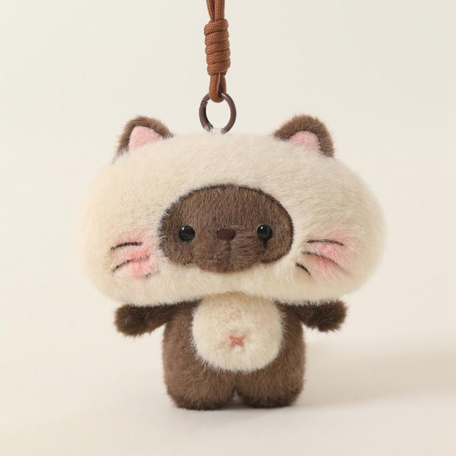 Cartoon Dickes Gesicht Kleines Tier Plüschtiere, Katze Roter Panda Waschbär Eichhörnchen Puppe, Kuscheliger Schlüsselanhänger, 13cm, beige, ab 14 Jahre - Bild 1