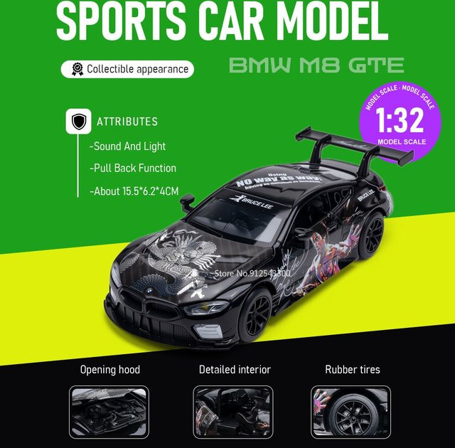 MAKEDA BMW M8 GTE 320I Automodell, Rennwagen, 1:32, mit Licht und Sound - Bild 1