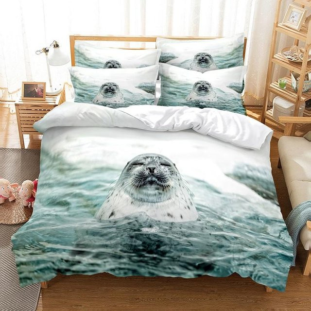Binchi Outdoor Product Bettwäsche-Set mit Robben-Motiv in Blau, 3D-Digitaldruck, Microfaser, B/H: 210 x 210 cm - Bild 1