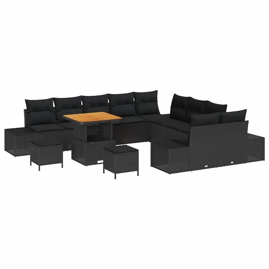 vidaXL Garten-Sofa-Set aus Poly Rattan in Schwarz, 13-teiliges Lounge-Set mit Kissen in U-Form - Bild 2