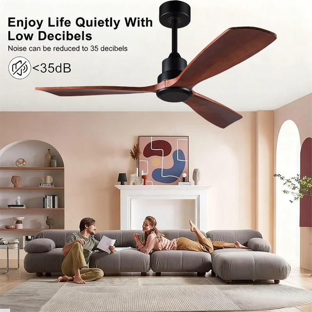 LINCCW Deckenventilator aus Holz in Braun mit 3 Flügeln und Fernbedienung, 6-stufig einstellbar, ohne Beleuchtung - Bild 1