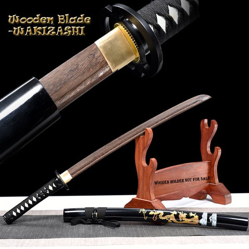 Japanisches Wakizashi Trainingsschwert Drache Saya mit Musashi Tsuba Iron aus Holz und Metall in Schwarz und Braun - Bild 1