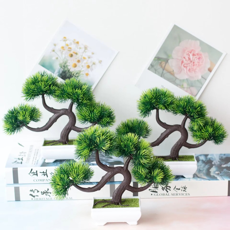 Wusmart Künstlicher Kiefernbaum in Grün als Bonsai-Dekoration im Topf, B/H: 22 x 26 cm - Bild 3