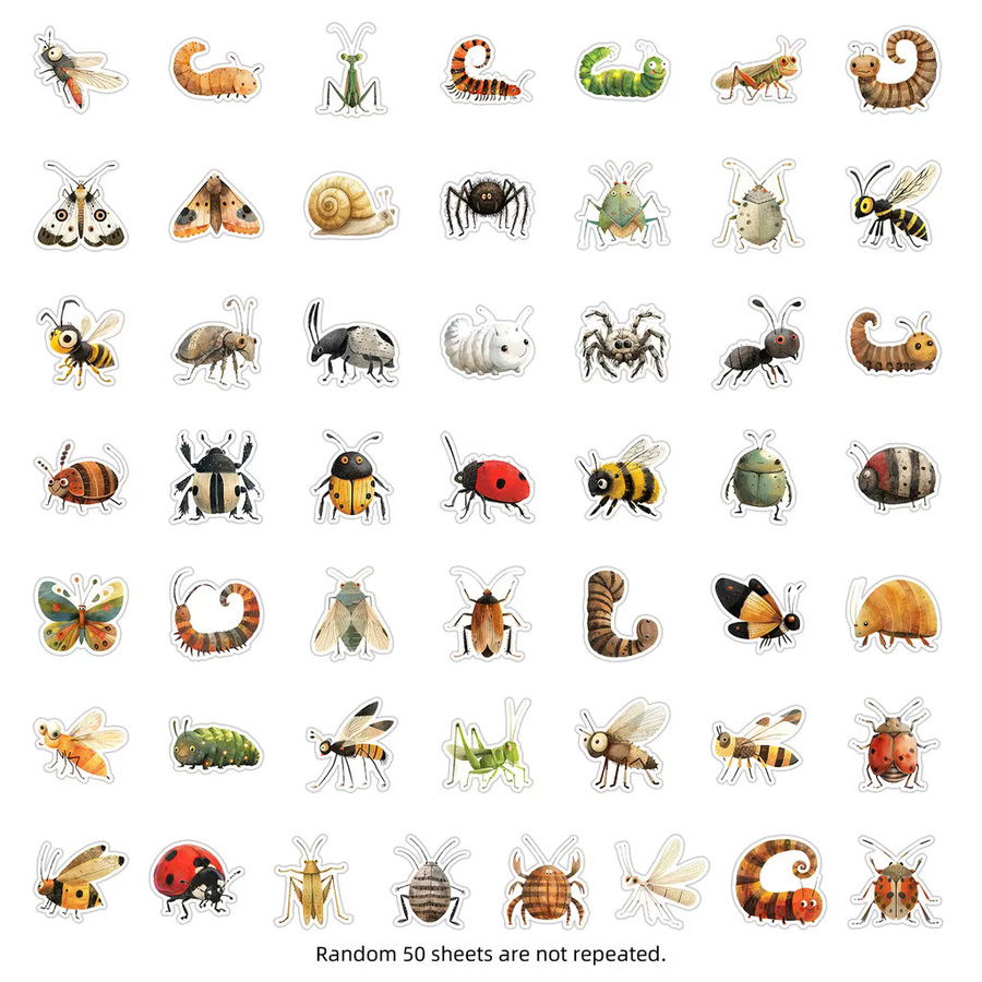 50 Stück Insekten-Graffiti-Aufkleber aus wasserfestem PVC in Multicolour für Handyhüllen, Wasserbecher und Skateboards von BulingBulingStickers Store - Bild 3