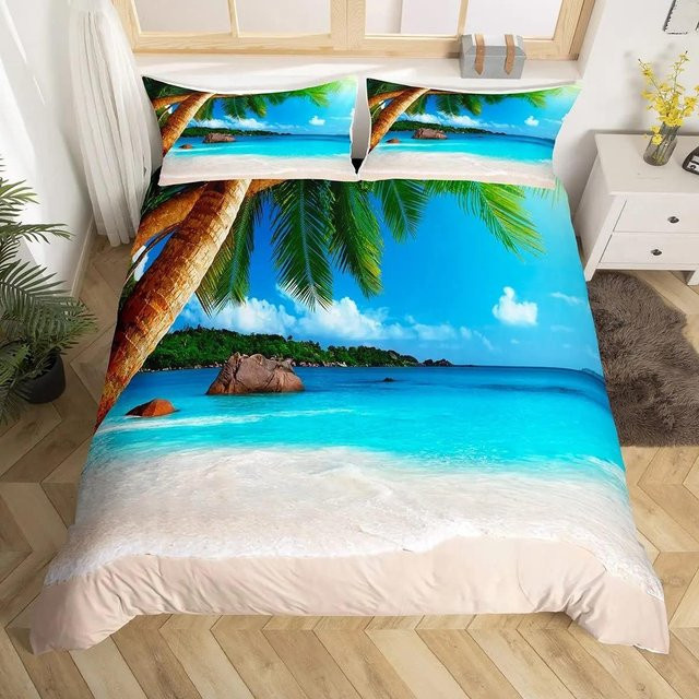 3D Strand Meer Bettwäscheset mit Reißverschluss, Bettbezug und Kissenbezug, B/H: 140 x 200 cm - Bild 1