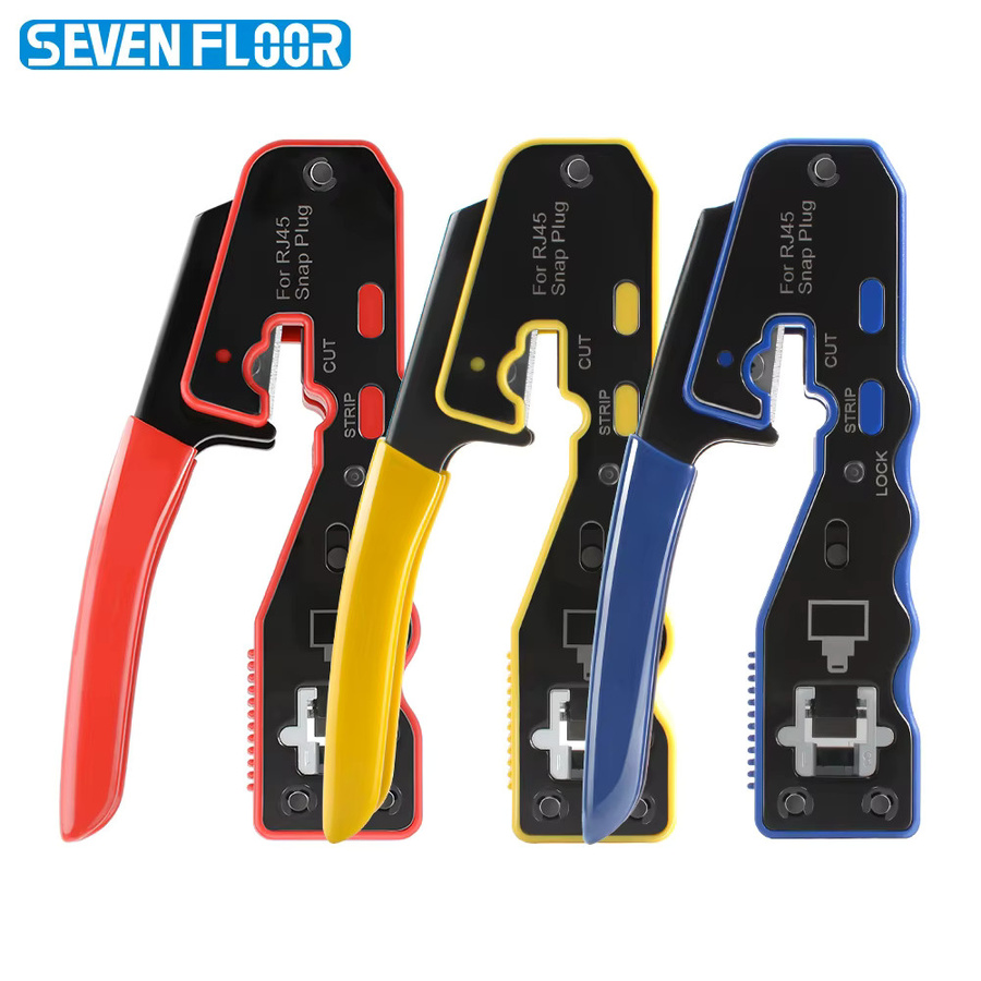 RJ45-Durchgangs-Crimpzange für Cat6 und Cat5e Ethernet-Netzwerkstecker mit Abisolierzange, 6 Stück 8P8C modulare LAN-Stecker in Blau - Bild 2