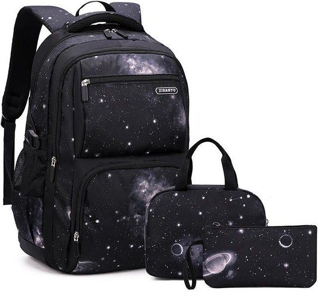 TongMeng Bag Supplies Personalisierter Sternenhimmel-Rucksack für Jungen in Schwarz, 3-teiliges Set mit Schultasche und großem Fassungsvermögen - Bild 1