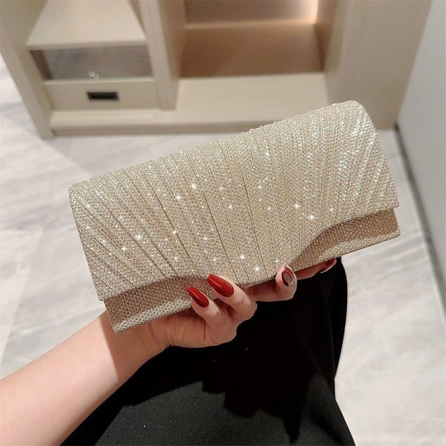 Abendtasche Pailletten, Gold Silber Satin, Clutch, Kettentasche - Bild 1