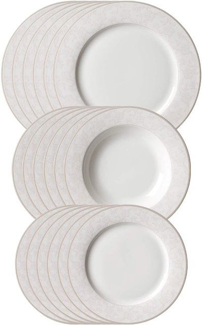 Ritzenhoff & Breker Teller-Set Isabella aus Porzellan mit floralem Design in Weiß, 18er Set - Bild 1