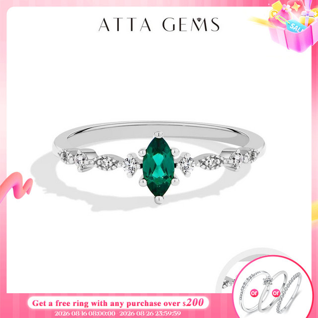 ATTAGEMS Zirkonring 925 Silber, Smaragd, Damen - Bild 1