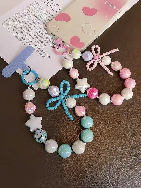 ZHANZHI Handy-Lanyard Handbestickte DIY-Handschlaufe und Handy-Anhänger in Pink - Bild 1