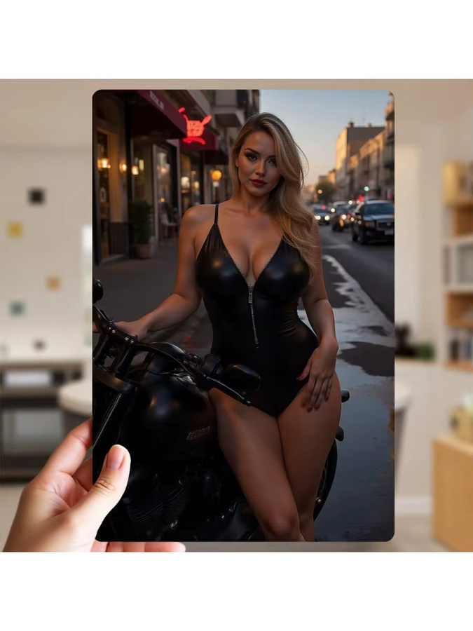 CIFBUY Retro-Motorrad Metallschild Wandkunst Schwarz-Gold mit Goldener Dame für Garage und Bar - Bild 7