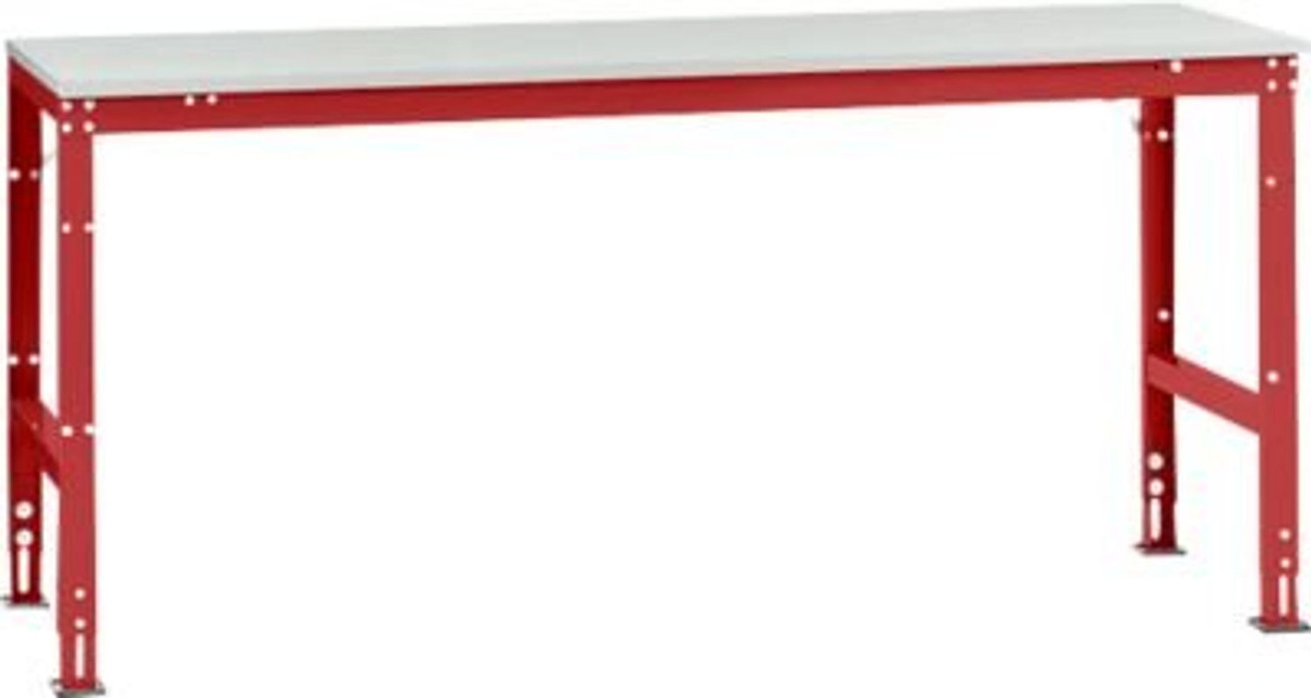 Manuflex Arbeits-Grundtisch UNIVERSAL Standard mit Kunststoffplatte, Farbe: Rot/Grau, B/T/H: 200 x 80 x 76-87 cm - Bild 2