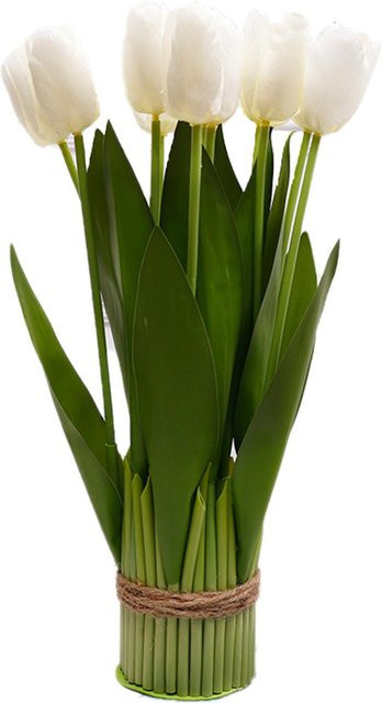 Tooarts Kunstblume Tianshan Tulpe in Beige und Weiß als Tischdekoration mit 12 Köpfen - Bild 1