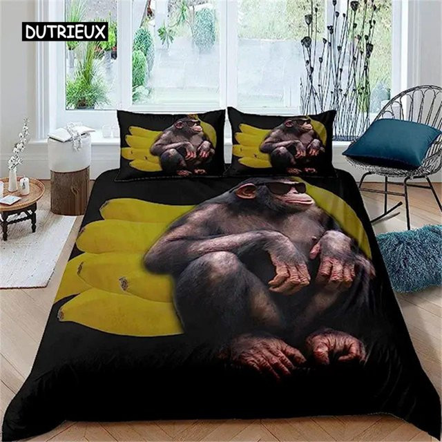 Binchi Gorilla Bettbezug-Set mit Kissenbezügen in Braun und Multicolour, Wildtier-Design aus Mikrofaser, Breite: 150 cm, Länge: 200 cm - Bild 1