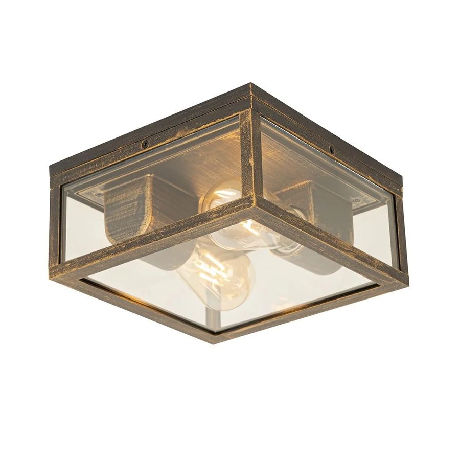 QAZQA Charlois Vintage Deckenleuchte Antikgold, 2-flammig, IP44 Außenleuchte aus Aluminium und Glas, E27, dimmbar - Bild 2
