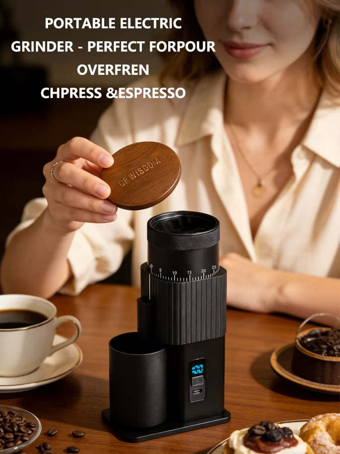 Elektrische Kaffeemühle von CF Wisdom, tragbare USB-aufladbare Gratmühle in Schwarz - Bild 4